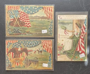 Lote de postales vintage bandera patriótica del Día de los Caídos hermosa en relieve - Imagen 1 de 2