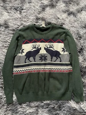 Suéter Dockers Para Hombres Talla XL Verde Vacaciones Navidad Alce Ciervo Estrellas Algodón  Foto 1 de 4
