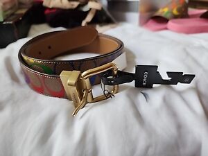 NWT coach Roller Buckle Cut To Size Reversible Belt 42" Rainbow Signature Canvas