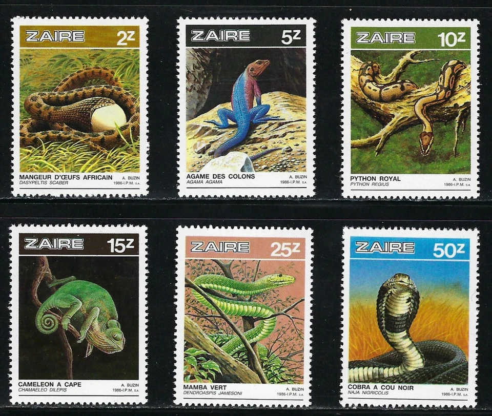 Zaire  1987 MNH Indigenous Reptiles  Scott 1231-1236.......94L.......A 1115-x - Image 1 of 1