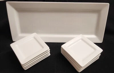 10 Libbey White Square Appetite Plates w/ Rectangular Serving Plate. Good Cond - Image 1 of 4