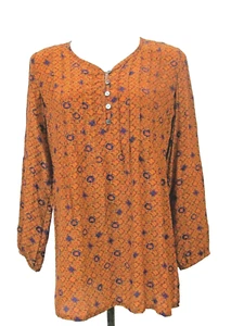 Kate & Mallory Chiffon Floral Print Long Sleeve Seam Pleated Blouse Top Size M - Picture 1 of 4