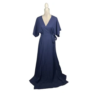 Maxi Vestido Aakaa Azul Marino Verdadero Envolvente Manga Kimono Corbata Lateral Dama de honor Evento L - Imagen 1 de 12