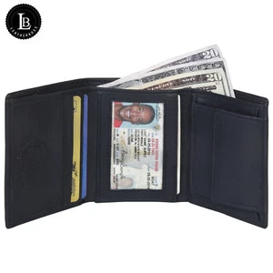 KIDS BOYS SLIM  COMPACT ID COIN POCKET TRIFOLD WALLET BLACK BRAND LEATHERBOSS - Picture 1 of 7