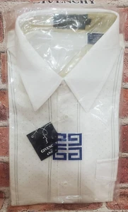 Vtg. 70's Givenchy for Chesa short sleeve white stripe/dot men's shirt Sz Lg NOS - Picture 1 of 9