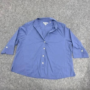 Foxcroft Top Damen 22W blau geformt NYC Heritage bügelfrei 3/4 Arm Kragen - Bild 1 von 11