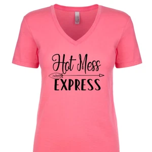 Hot Mess Express Women's V-Neck T-Shirt Mom Family Love Parent Funny - Picture 1 of 4