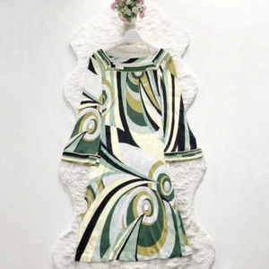 Emilio Pucci Kleid Geometrisches Muster Grün Mehrfarbig Italy Größe 38 Viskos... - Bild 1 von 10