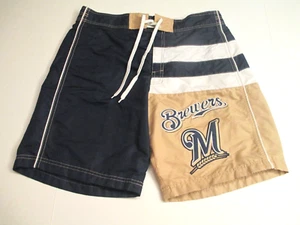 MLB Milwaukee Brewers GIII Men's XL Navy Gold Swim Board Shorts Mesh Lining NEW - Picture 1 of 12