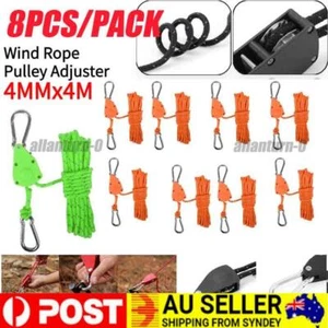8X 4M Camping Ratchet Pulley Tent Guide Rope Adjustable Guy Line Tensioner Tie - Picture 1 of 10
