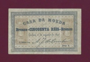PORTUGAL 50 Reis 1891 P-86 XF++ RARE SERIE B - Picture 1 of 2