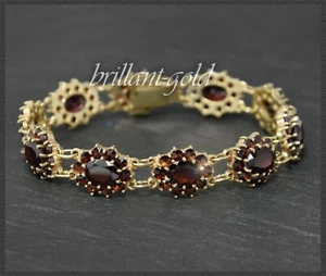 Granat & Gold Damen Tennis Armband, 32ct Edelsteine, 333 Gelbgold, Vintage - Bild 1 von 6