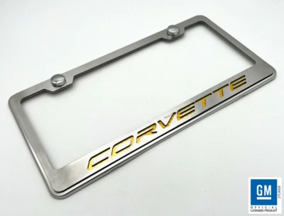 Желтая рама номерного знака из углеродного волокна для Chevy «Corvette» инкрустация нержавеющая сталь - Изображение 1 из 4