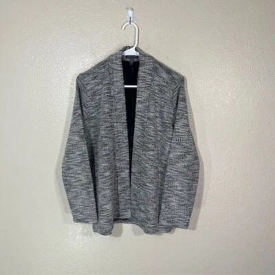 Chaqueta Eileen Fisher Mujer Pequeña Negra Blanca Algodón Orgánico Tejida Frente Abierto Foto 1 de 4