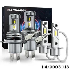 H4+H3 6000K LED Headlight + Fog Light Upgrand Bulbs Combo Kit 4pc Super Bright - Picture 1 of 15