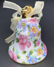 Ainsley Two's Company Chintz Bell Christmas Porcelain Ornament Rose Flower