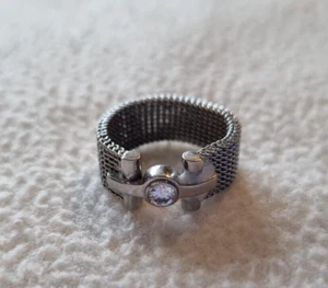 Mesh ring with clear crystal central stone - approx size P / 7.5 - Picture 1 of 5