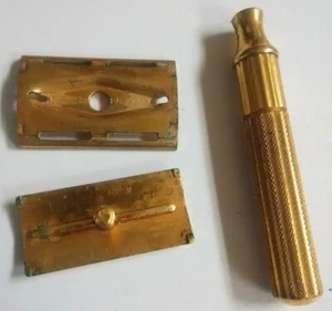 Gillette Vtg 3 Piece Gold Tone Safety Razor - Picture 1 of 8