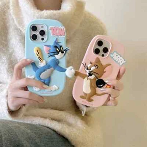Funda de silicona para apretón de manos Jerry de dibujos animados para iPhone 16 Pro Max 15 14 13 12 - Imagen 1 de 12