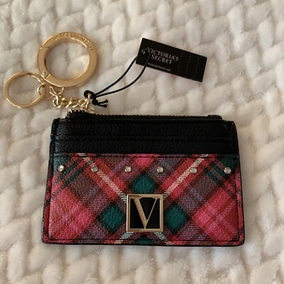 Victoria's Secret Negro Cuadros Tartán Tarjetero Porta Monedas con Llavero Nuevo 😜 Foto 1 de 4