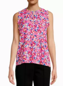 TIME AND TRU Women Floral Ruffle Trim Top Sleeveless Sz XXL Front Collar Button - Picture 1 of 11