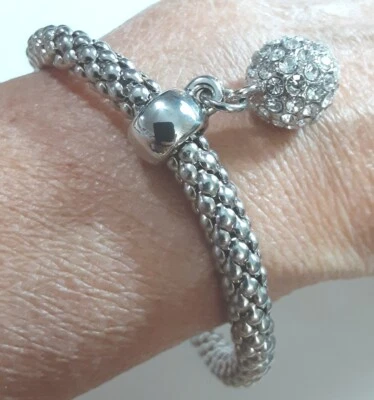 Crystal Ball Bead Mesh Bracelet 6mm 7.5 Silver - image 1 of 4