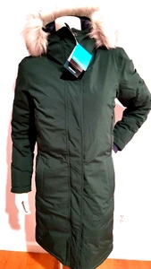 NUOVO PARKA CON CAPPUCCIO DONNA COLOMBIA DOWN HILLSDALE CON FINITURA IN PELLICCIA SINTETICA TAGLIA XS - Foto 1 di 5