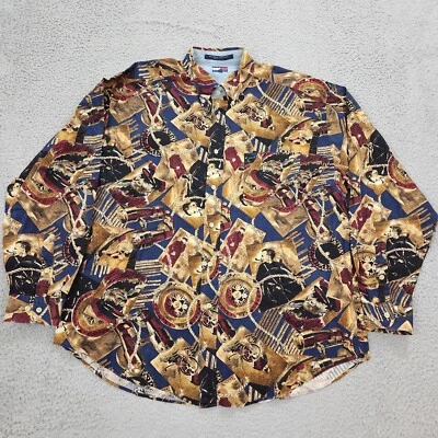 Camisa masculina vintage Tommy Hilfiger XL marrom estampa total marinheiro náutico anos 90 rara - Imagem 1 de 4