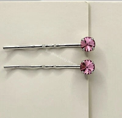 Alfileres de pelo/bobby hechos a mano de 2 piezas con piedras de chaton rosa de cristal de Swarovski; rosa Foto 1 de 4