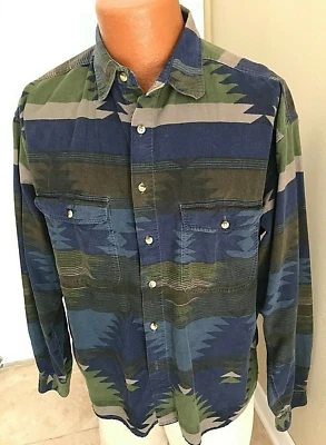 Camisa vintage WOODHOUSE para hombre azteca/tribal abotonada talla XL azules verdes grises Foto 1 de 4