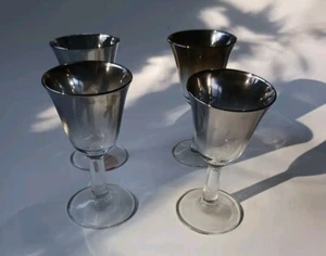 Vintage Glass Cordial Liqueur Glasses Set Of 4 Silver Fade Ombre  3 1/2 Inch - Picture 1 of 3