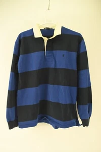 VTG Polo Ralph Lauren Mens Blue Black Stripe Long Sleeve Polo Shirt Size XL - Picture 1 of 5