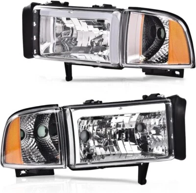 CHROME LED DRL Headlights + Corner Lamps For 1994-2001 Dodge Ram 1500 2500 3500 - Image 1 of 4