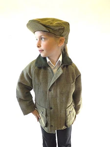 New Tweed Jacket Coat Green Kids Warm Country Classic With Zip and Poppers - Picture 1 of 6