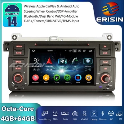 64GB Android 14 Car Stereo Sat Nav Radio CarPlay BMW 3 Series E46 Rover 75 MG ZT - Image 1 of 4