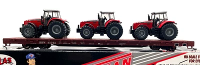HO ATLAS 20000850 FLAT CAR COTTON BELT SSW & 3 MASSEY FERGUSON TRACTOR 8480 DYNA - Image 1 of 2