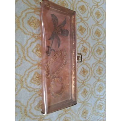 Bolso clutch/cartera/maquillaje rosa transparente años 1950-60 ¡con contenido como se encontró! PLATA ESTERLINA Foto 1 de 4