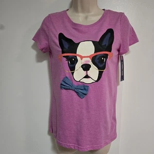 Cherokee Youth Size XL Lavender Boston Terrier Glasses Bowtie T-Shirt Tee NEW - Picture 1 of 6