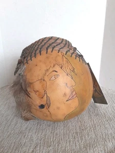 Native American Art Gourd Handcarved Handpainted Beads Signed Espinoza With Tag - Picture 1 of 6