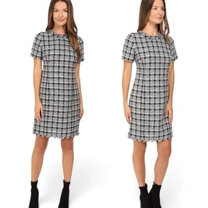 Abito tubino Kate Spade New York nero bianco argento a quadri tweed taglia 8 prezzo al pubblico consigliato $428 - Foto 1 di 16