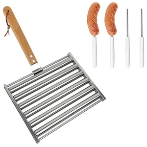 Hot Dog Roller for Girll Sausage Roller Stainless Steel Rack with Wood3160 - Picture 1 of 8