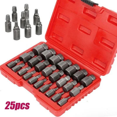 25 Piece Damaged Screw Extractor Set Multi-Spline Easy Out Broken Bolt Remover