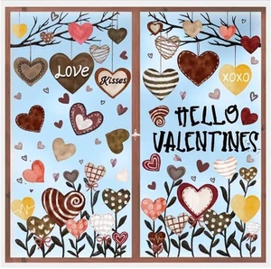 6 Sheet Valentine’s Day Window Clings Decorations Double-Sided Heart Brown - Picture 1 of 7