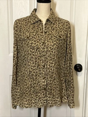 Camisa de manga larga con volantes tallados de algodón tostado floral estilo occidental con frentes a presión M preciosa Foto 1 de 4