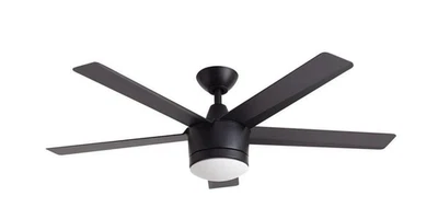 TRENDY LIGHTING 52" 5-BLADE LED CEILING FAN MATTE BLACK WHITE GLASS WALL CONTROL - Image 1 of 4