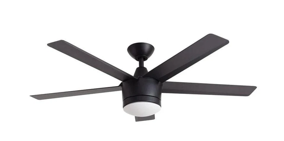 TRENDY LIGHTING 52" 5-BLADE LED CEILING FAN MATTE BLACK WHITE GLASS WALL CONTROL - Image 1 of 4
