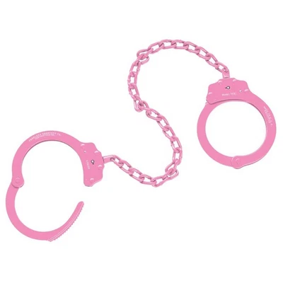 PEERLESS HANDCUFF COMPANY Peerless Model 753C Chain-Linked Colored Leg Iron Handcuffs & Key, Pink