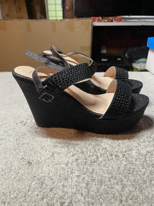 Bella Luna Women rhinestone platform wedge sandals - Picture 1 of 16