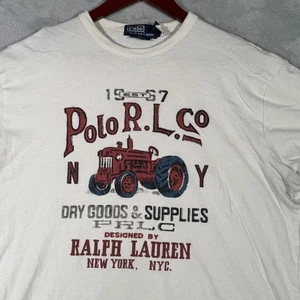 Polo Ralph Lauren Shirt Mens Large White Classic Fit Tractor Graphic Dry Goods - Picture 1 of 9