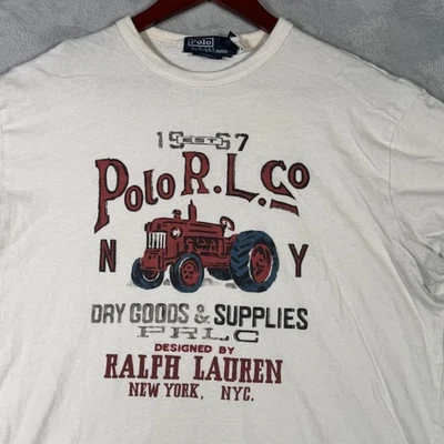 Camisa Polo Ralph Lauren Para Hombres Grande Blanca Calce Clásico Tractor Gráfico Productos Secos Foto 1 de 4